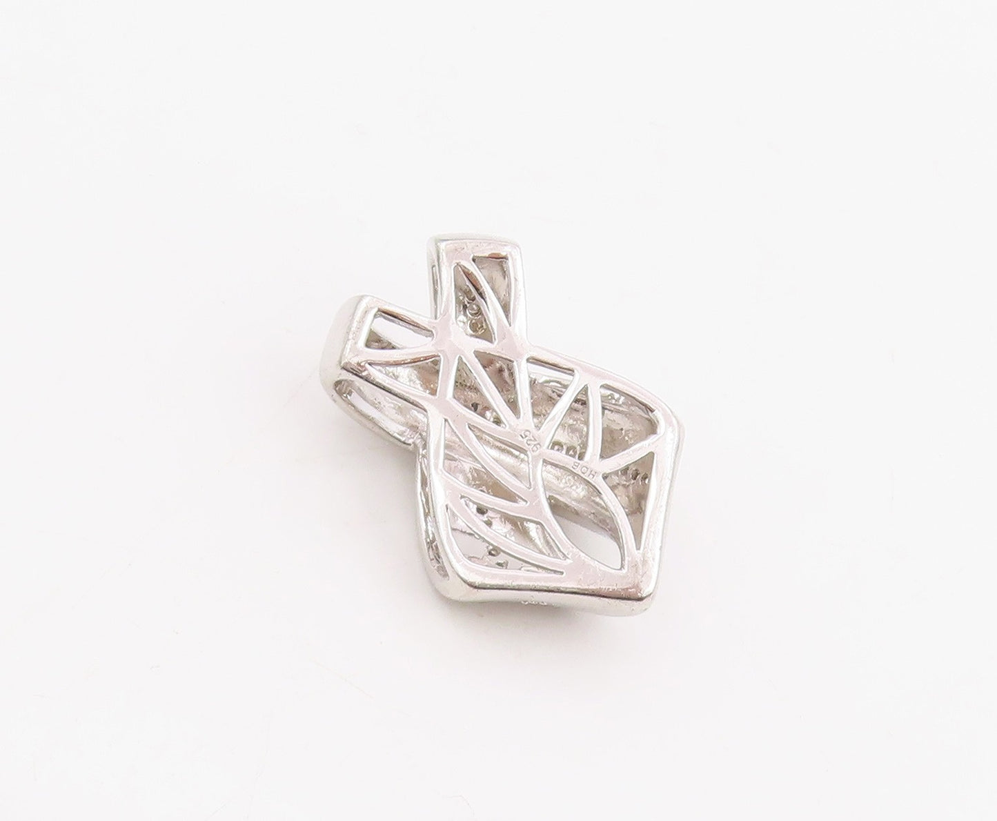 925 Sterling Silver Vintage Pendant Genuine Diamonds Intertwined Charm  PT25857