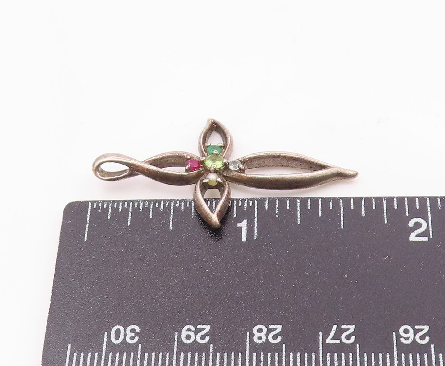 LENOX 925 Silver Vintage Pearl Ruby Emerald & Multi Stone Pendant PT19991