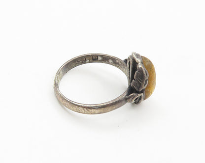 POLAND 925 Sterling Silver  Vintage Cabochon Cut Amber Band Ring Sz 6  RG18420