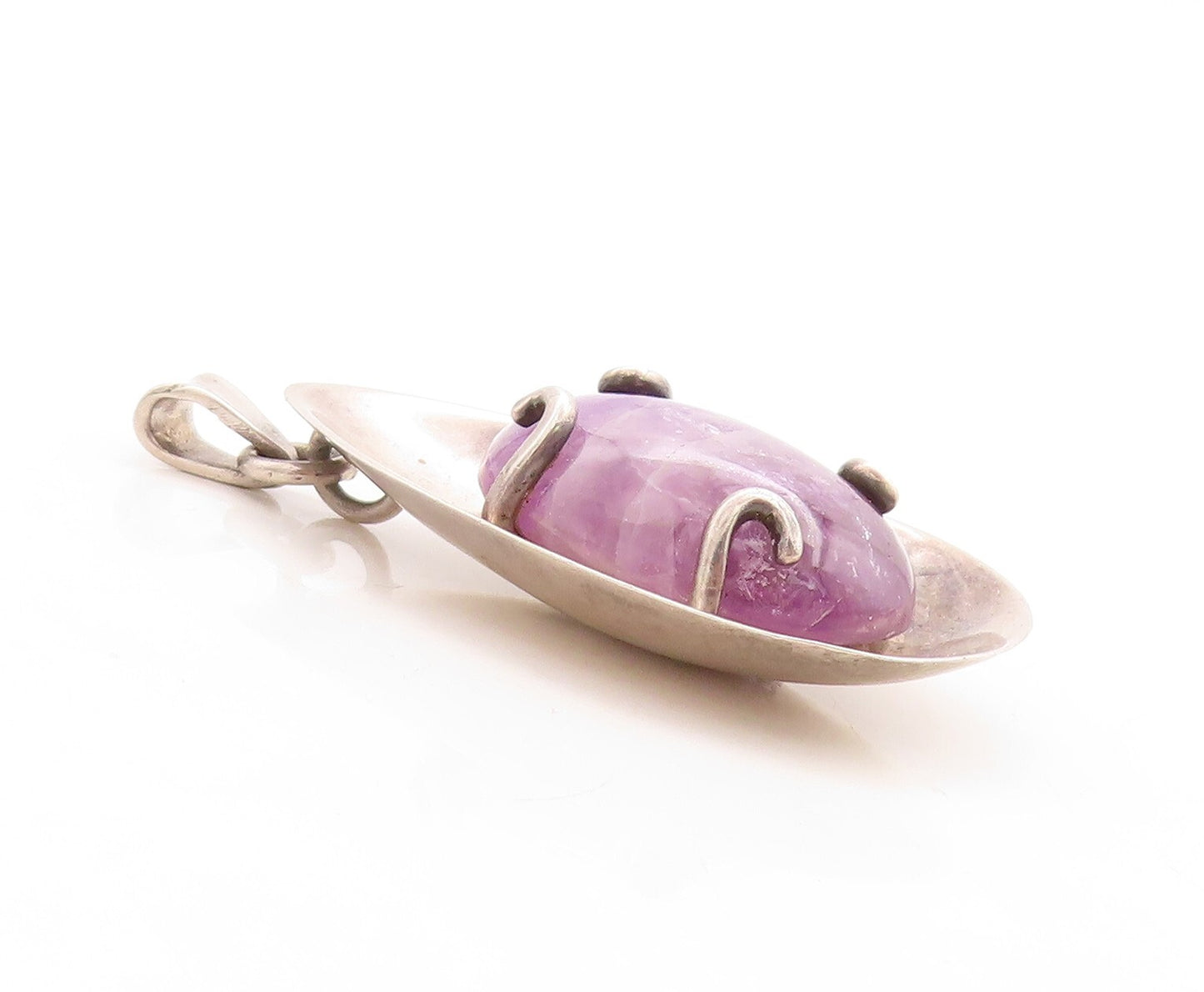 925 Sterling Silver Vintage Pendant Designer Large Cabochon Amethyst  PT23770