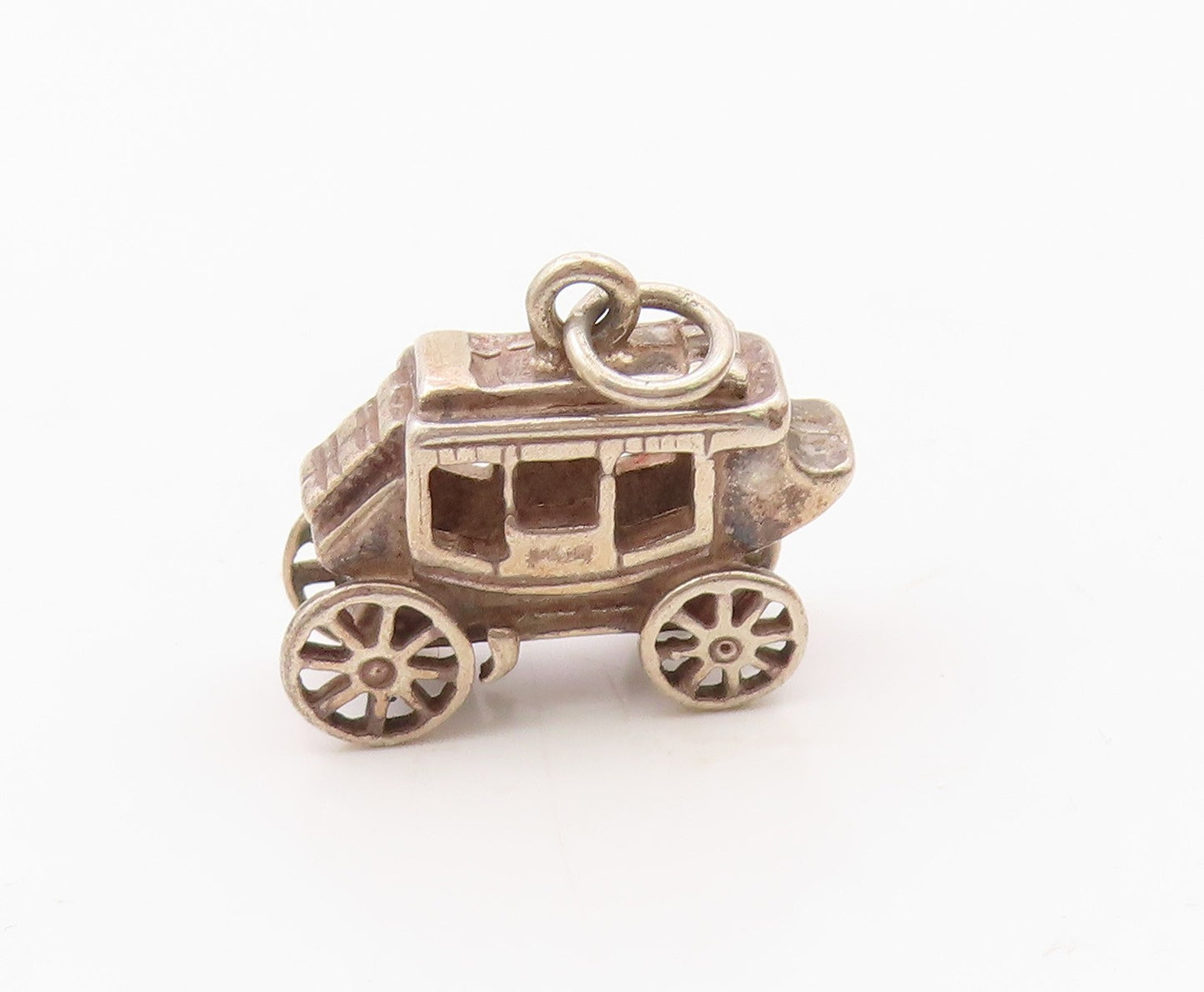 925 Sterling Silver  Vintage Shiny Old Fashioned Carriage Pendant  PT18231