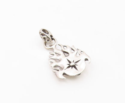 925 Sterling Silver  Vintage Skeleton Head & Fire Flames Pendant  PT18614