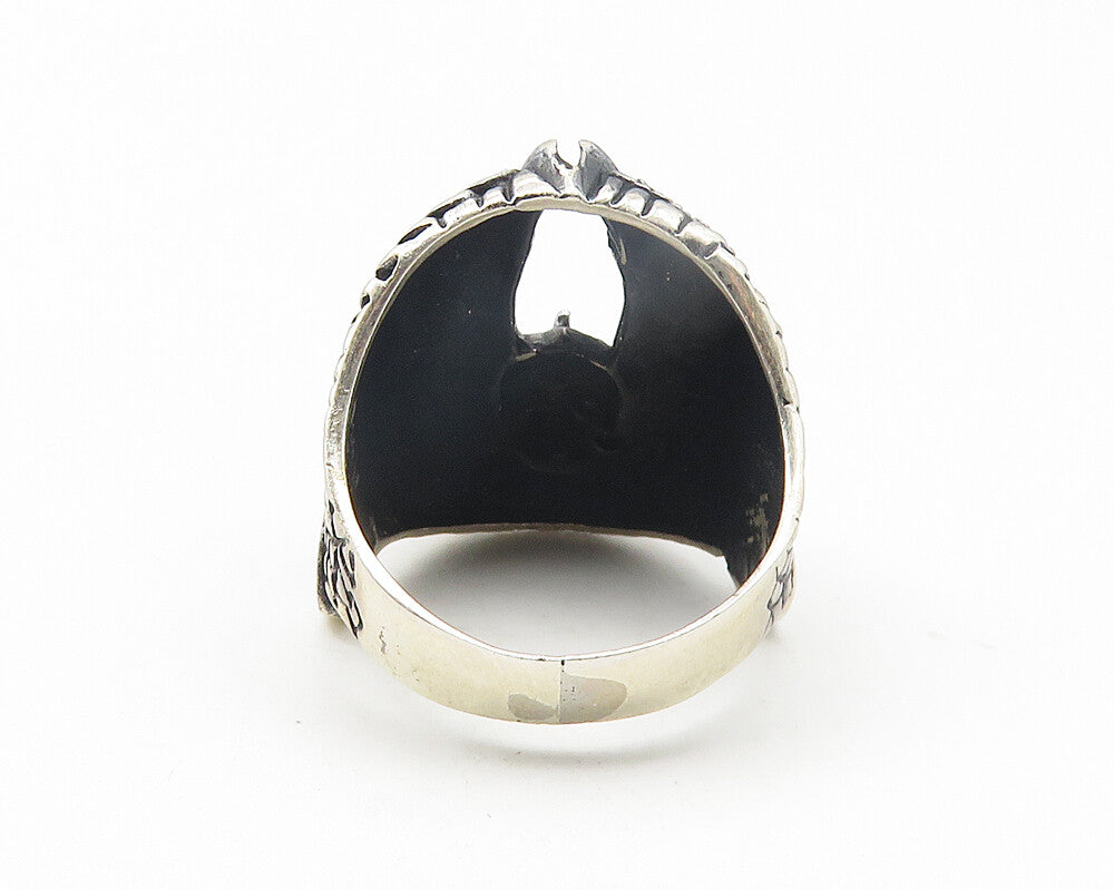 925 Sterling Silver  Vintage Skull With Wings Band Ring Sz 10.5  RG11245