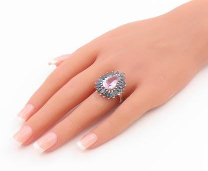 925 Sterling Silver Vintage Ring Pear Cut Amethyst & Sapphire Band Sz 7 RG36040