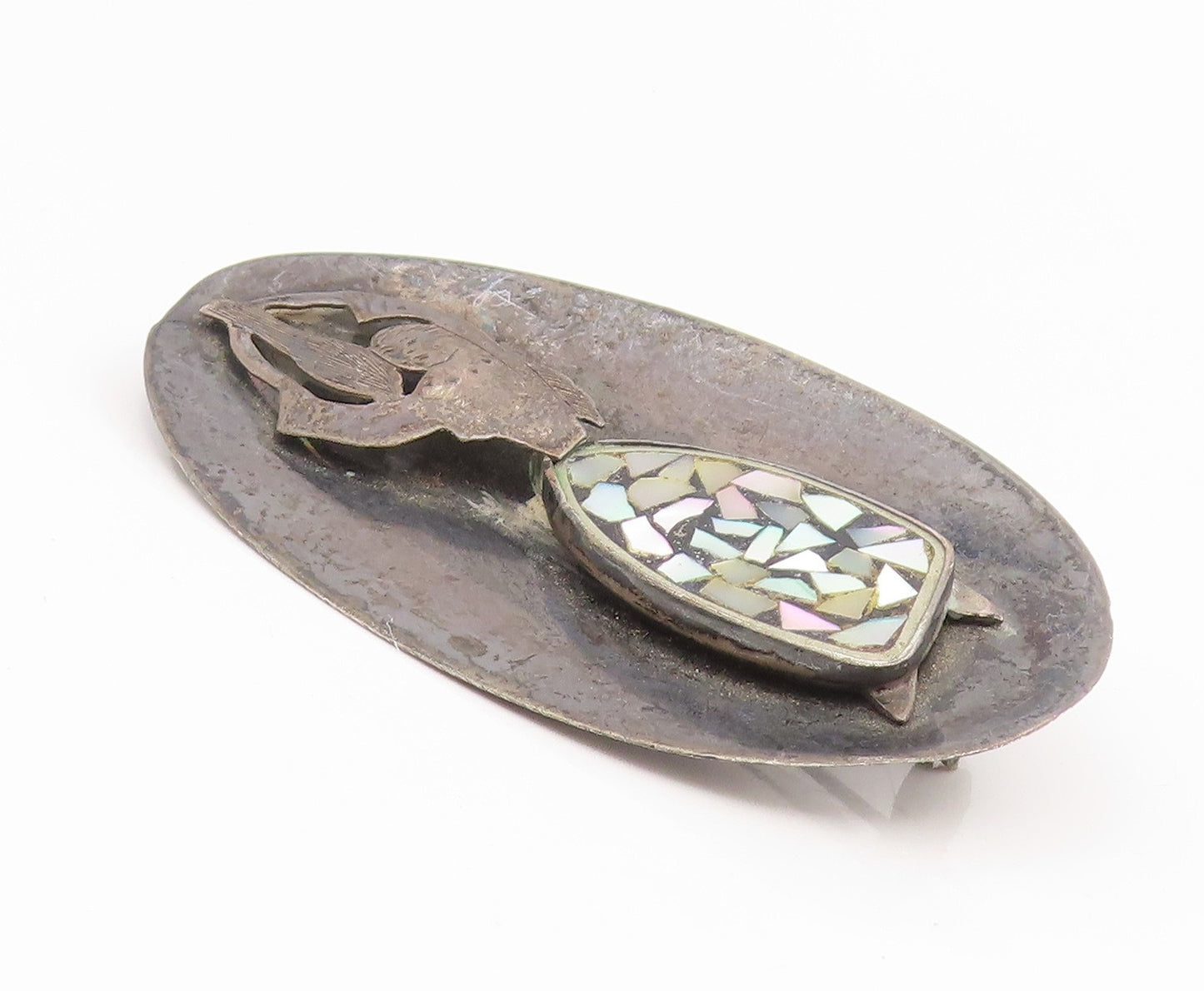 925 Sterling Silver Vintage Brooch ISRAEL Mother Of Pearl Figural Pin  BP12429