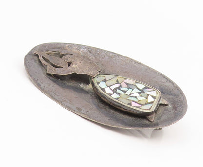 925 Sterling Silver Vintage Brooch ISRAEL Mother Of Pearl Figural Pin  BP12429