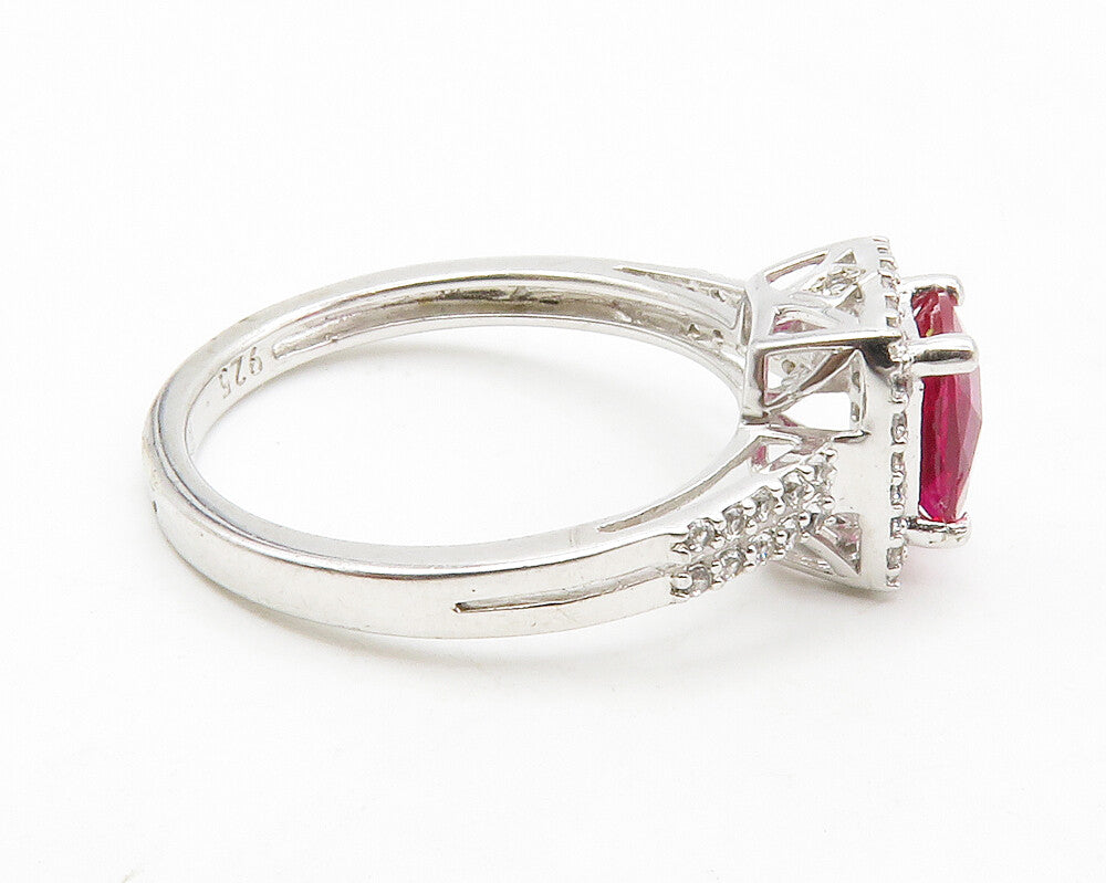 925 Sterling Silver  Pink & White Topaz Solitaire Accent Ring Sz 7  RG13333