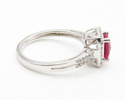 925 Sterling Silver  Pink & White Topaz Solitaire Accent Ring Sz 7  RG13333