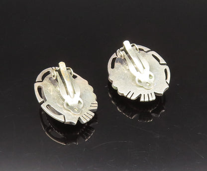 NAVAJO 925 Silver  Vintage Openwork Edge Black Onyx Clip Back Earrings EG12300