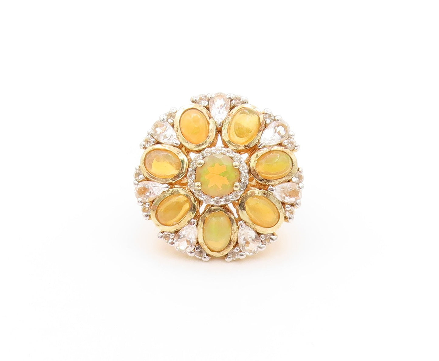 925 Sterling Silver Vintage Ring Gold Plated Fire Opal & Sapphire  Sz 5  RG32766