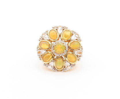 925 Sterling Silver Vintage Ring Gold Plated Fire Opal & Sapphire  Sz 5  RG32766