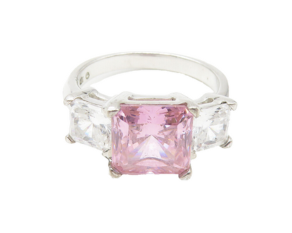 925 Sterling Silver  Pink & White Cubic Zirconia Shiny Band Ring Sz 6  RG11181