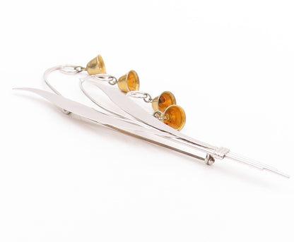 925 Sterling Silver Vintage Brooch MANREY Leaves With Dangling Bells  BP11650