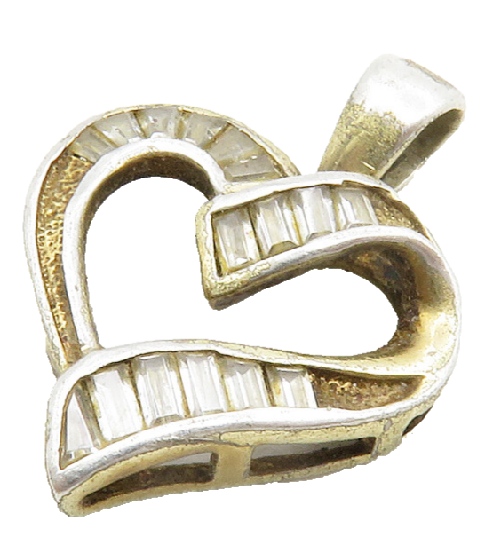 925 Sterling Silver  Vintage White Topaz Open Love Heart Pendant  PT10550