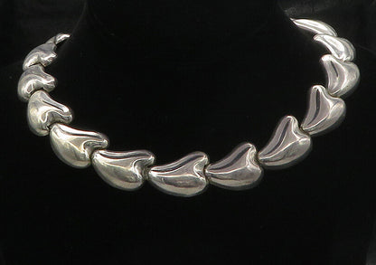 MEXICO 925 Silver  Vintage Shiny Heart Shaped Link Collar Necklace  NE2745