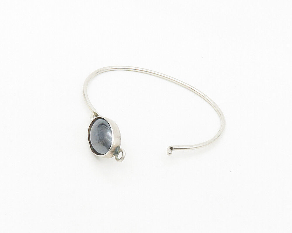 MEXICO 925 Silver  Vintage Cabochon Cut Hematite Hook Bangle Bracelet  BT6878