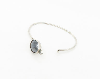 MEXICO 925 Silver  Vintage Cabochon Cut Hematite Hook Bangle Bracelet  BT6878