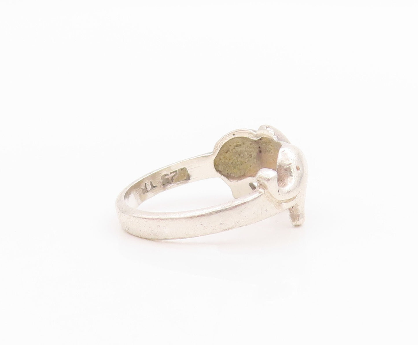 925 Sterling Silver Vintage Ring Solid Carved baby Elephants  Sz 5  RG33254