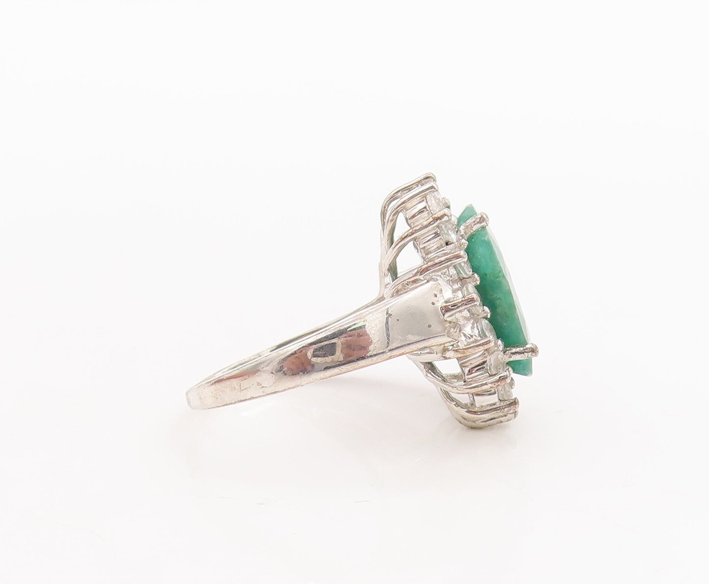 925 Sterling Silver Vintage Ring Large Green Emerald Halo Topaz  Sz 7  RG29165