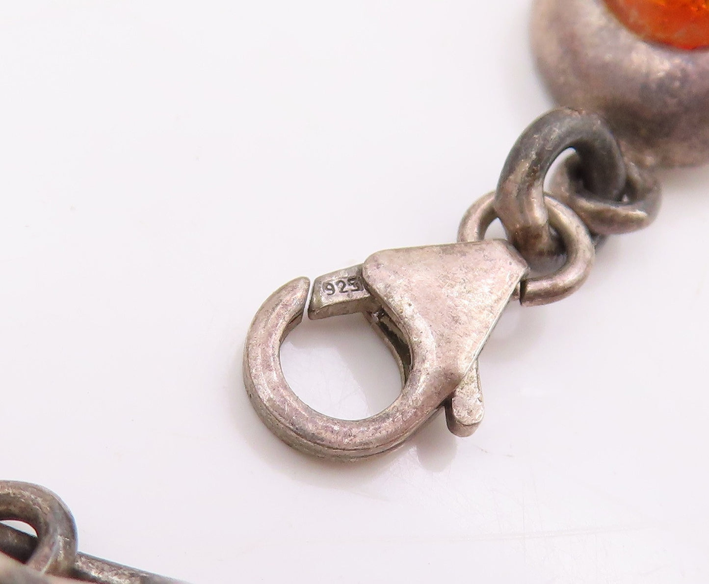 925 Sterling Silver Vintage Bracelet Cabochon Honey Amber Solid Link  BT11697