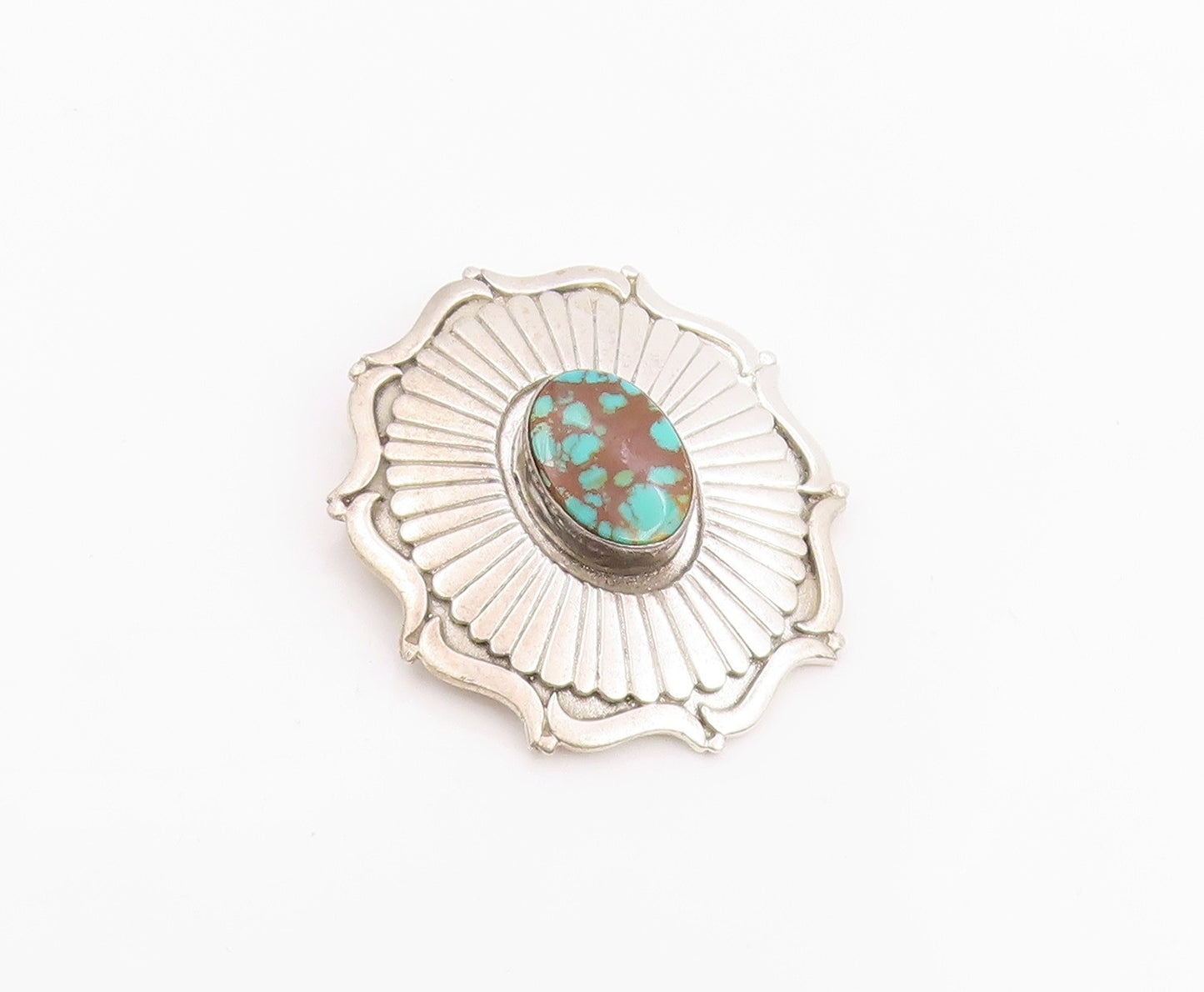 925 Sterling Silver Vintage Pendant CAROL FELLEY Turquoise Sunburst  PT26030