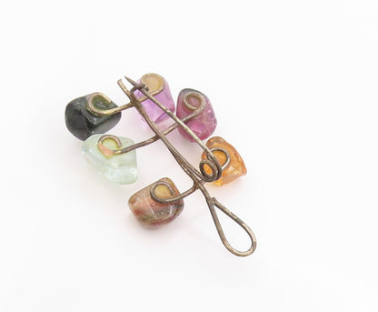 925 Sterling Silver Vintage Brooch Wire Wrapped Gemstone Cluster Design  BP11848