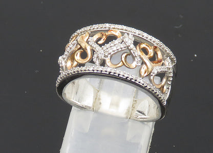 925 Silver  Vintage Shiny Genuine Diamonds Love Hearts Band Ring Sz 7  RG20863