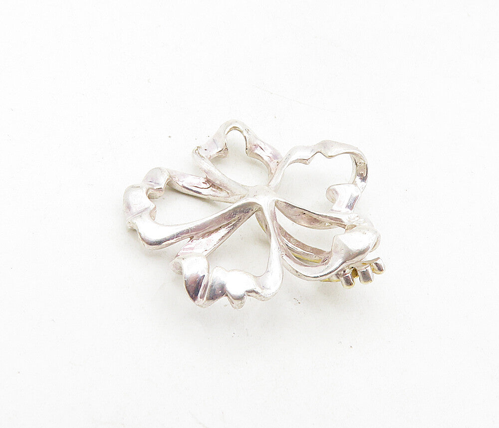 925 Sterling Silver  Vintage Petite Topaz Accented Open Flower Pendant  PT6472