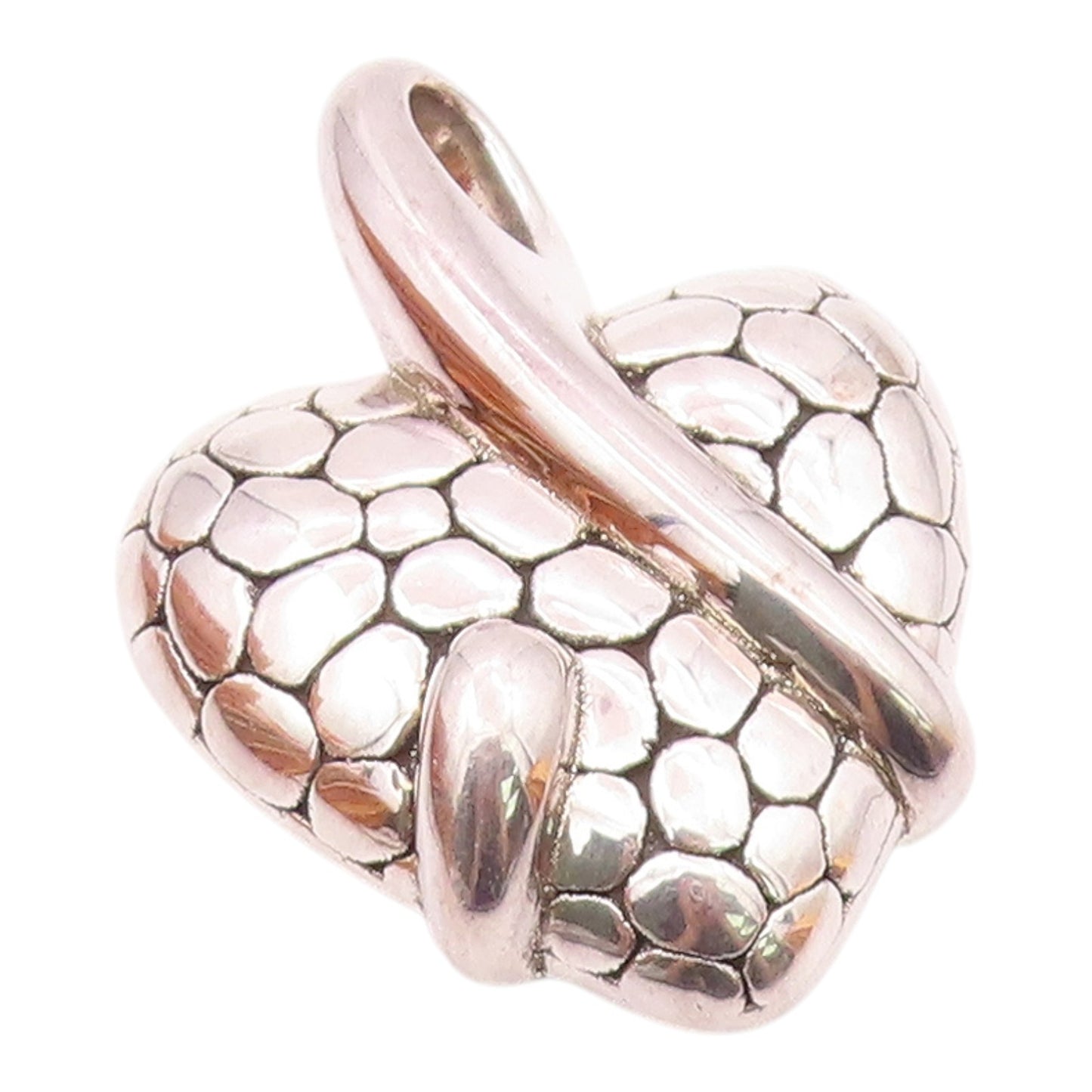 925 Sterling Silver  Shiny Hollow Cobble Pattern Love Heart Pendant  PT14138