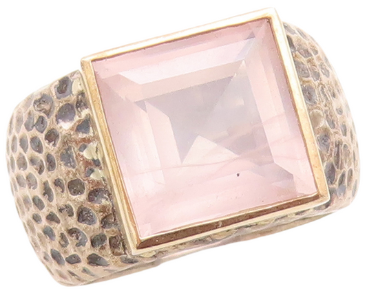 14k Gold 925 Sterling Silver Vintage Ring Pink CZ Hammered Effect  Sz 7  RG31510