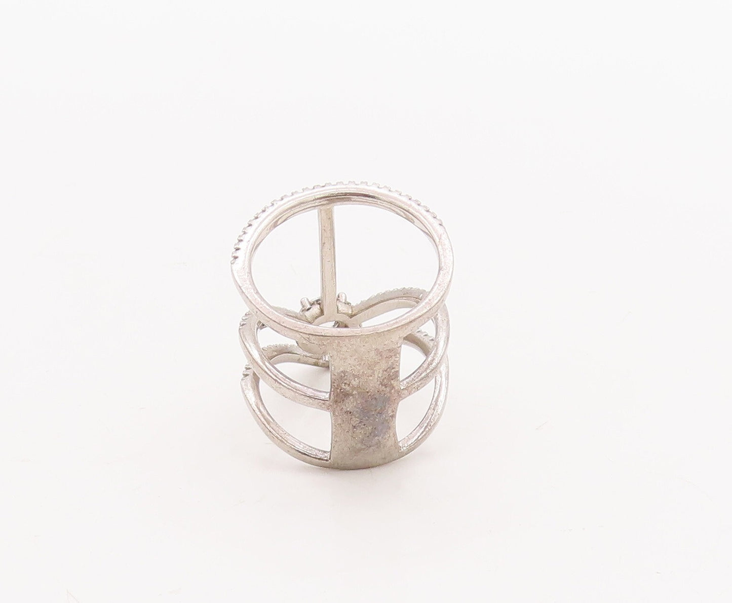 925 Sterling Silver Vintage Ring Cutout Large Designer CZ Inlay  Sz 5.5  RG28760