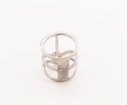 925 Sterling Silver Vintage Ring Cutout Large Designer CZ Inlay  Sz 5.5  RG28760