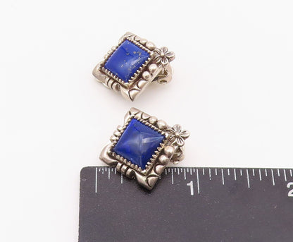 925 Sterling Silver Vintage Earrings CAROL FELLY Lapis Lazuli Clip Back  EG13622