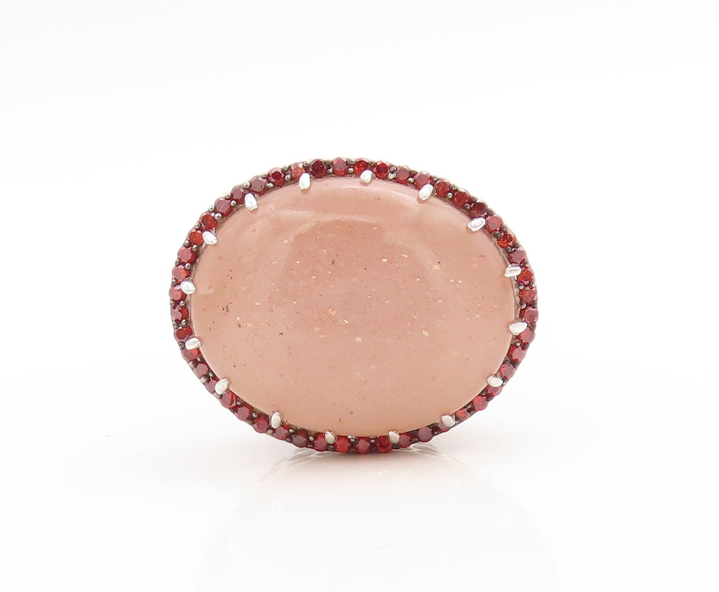 925 Sterling Silver Vintage Ring Large Oval Gemstone Halo Pink CZ  Sz 7 RG30648