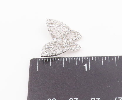 925 Sterling Silver  Vintage Shiny Cubic Zirconia Butterfly Pendant  PT17771