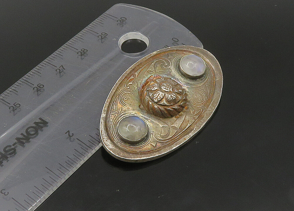 DAYNA 925 Silver  Vintage Cabochon Moonstone Flower Dome Brooch Pin  BP8916