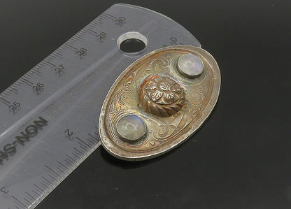 DAYNA 925 Silver  Vintage Cabochon Moonstone Flower Dome Brooch Pin  BP8916