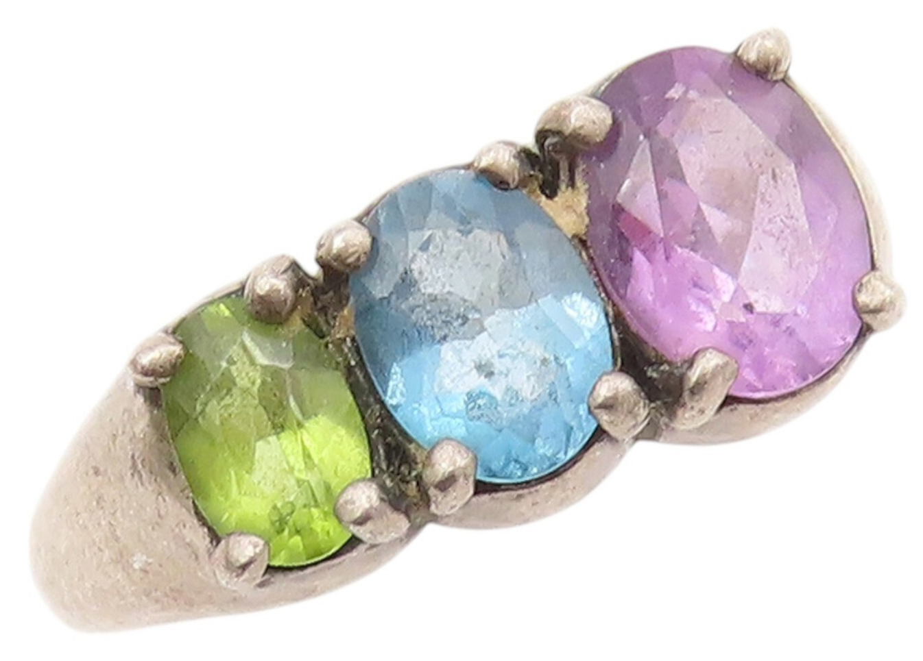 925 Sterling Silver Vintage Ring KABANA Oval Amethyst CZ Peridot  SZ 8  RG31965