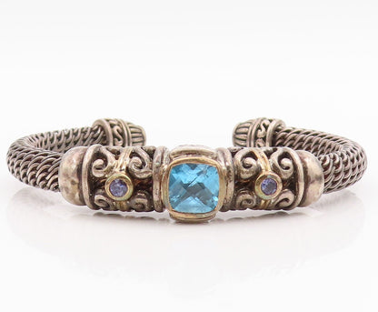 14k Gold 925 Sterling Silver Vintage Bracelet Topaz & Amethyst Cuff  BT11005