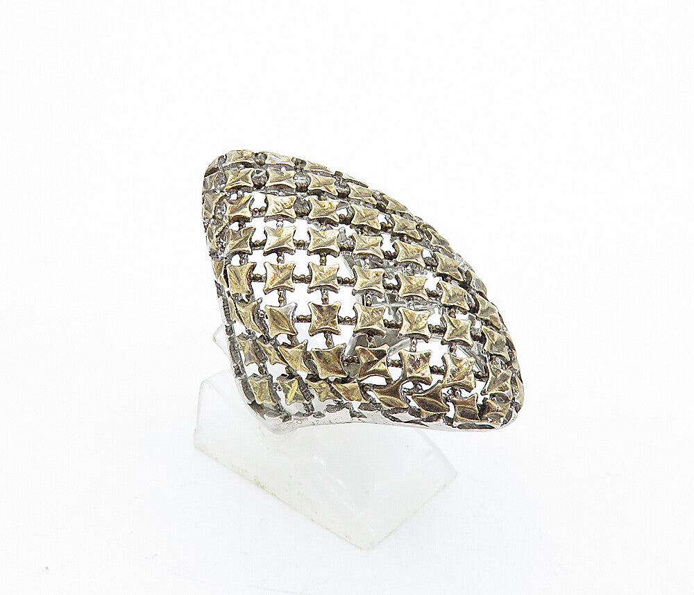 925 Sterling Silver  Vintage Shiny Two Tone Star Dome Band Ring Sz 6  RG5353