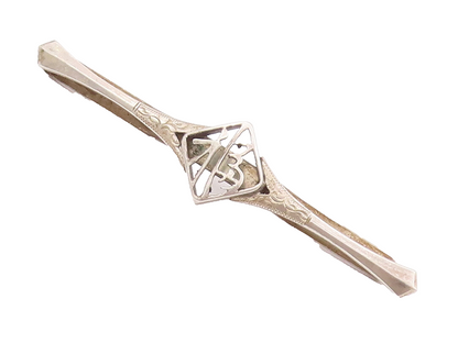 925 Sterling Silver Vintage Tie Clip CHINESE Designer Cut Swirly Carved  TR3707