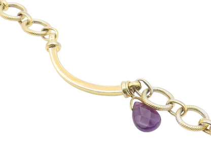 925 Sterling Silver  Amethyst Gold Plated Greek Key Chain Bracelet  BT5607