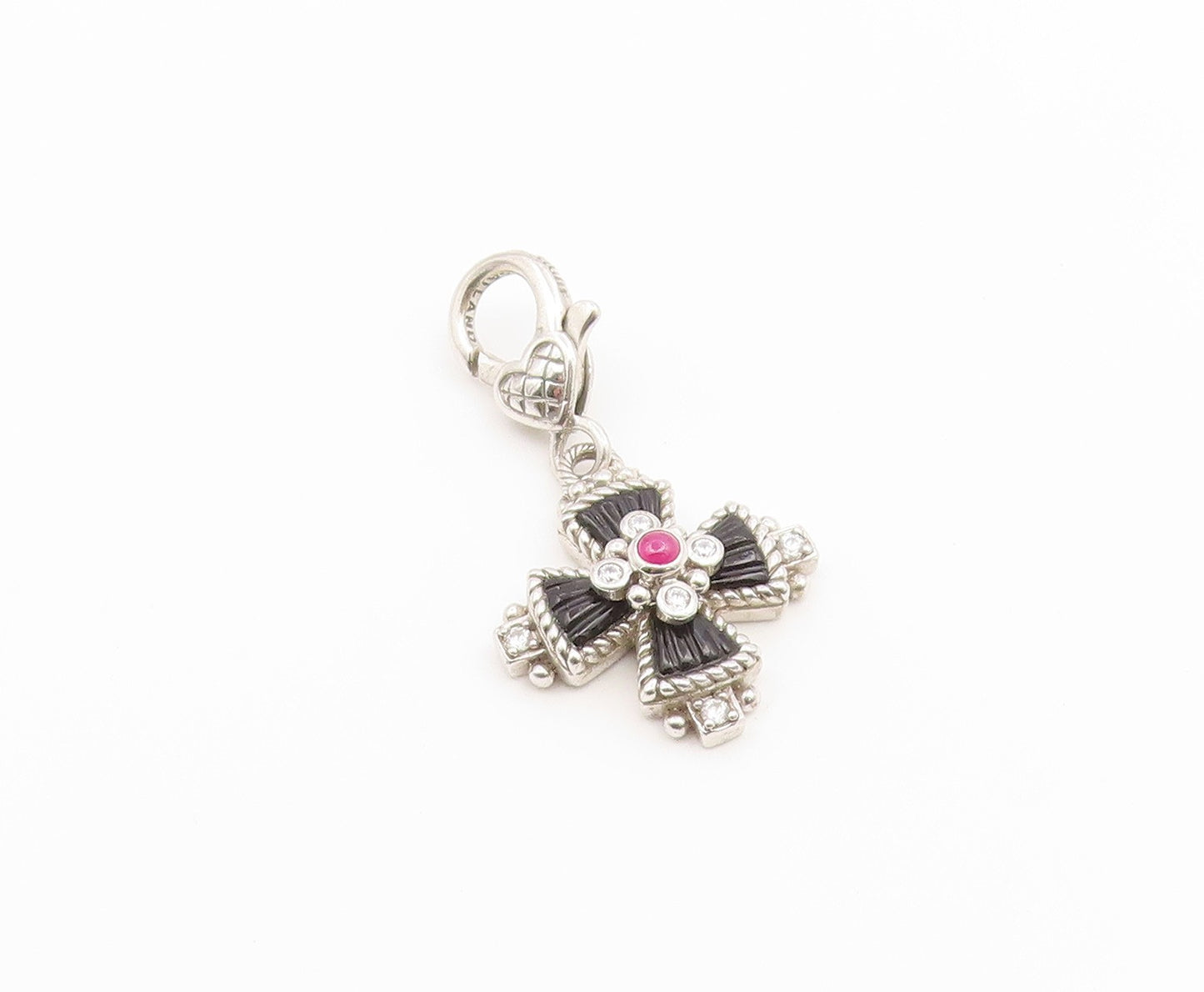 925 Sterling Silver Vintage Pendant JUDITH RIPKA Onyx & Garnet Cross  PT26658