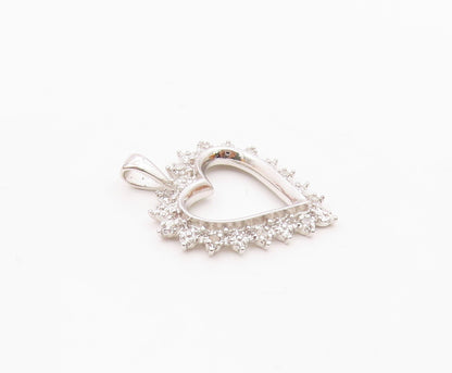 925 Sterling Silver  Shiny Genuine Diamonds Open Love Heart Pendant  PT11394