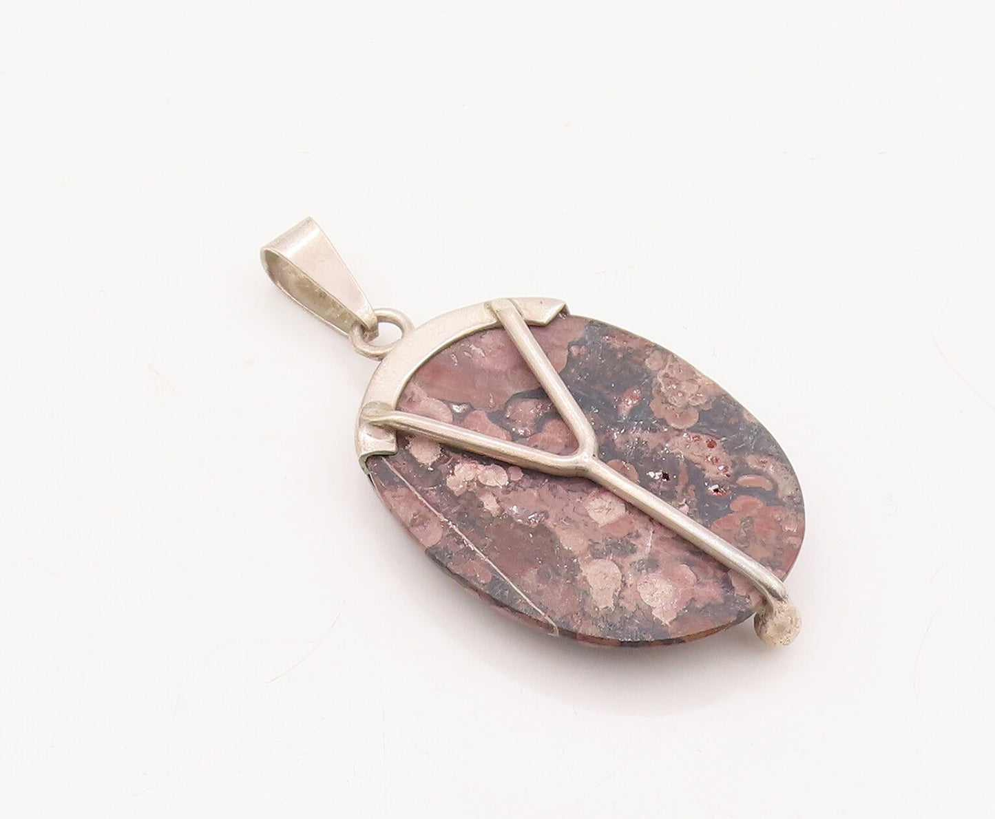 925 Sterling Silver Vintage Pendant Designer Large Cabochon Gemstone  PT23144