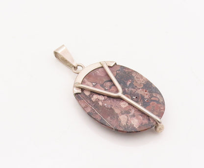 925 Sterling Silver Vintage Pendant Designer Large Cabochon Gemstone  PT23144