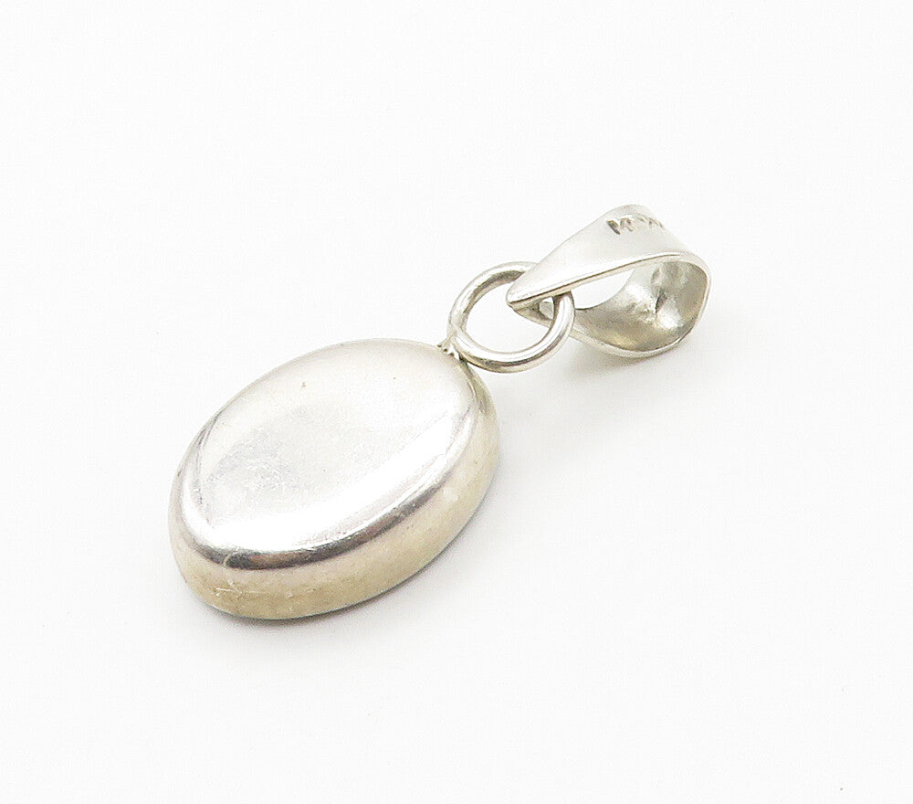 MEXICO 925 Sterling Silver  Vintage Mother Of Pearl Oval Drop Pendant  PT11966