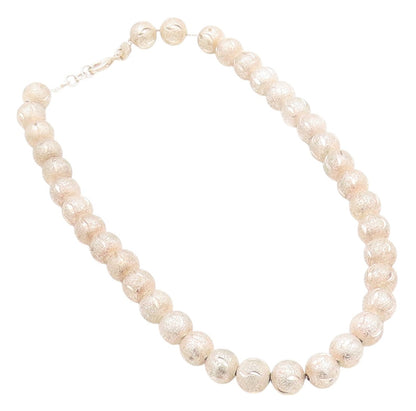 925 Sterling Silver Vintage Necklace Modernist Glittery Carved Spheres  NE4544