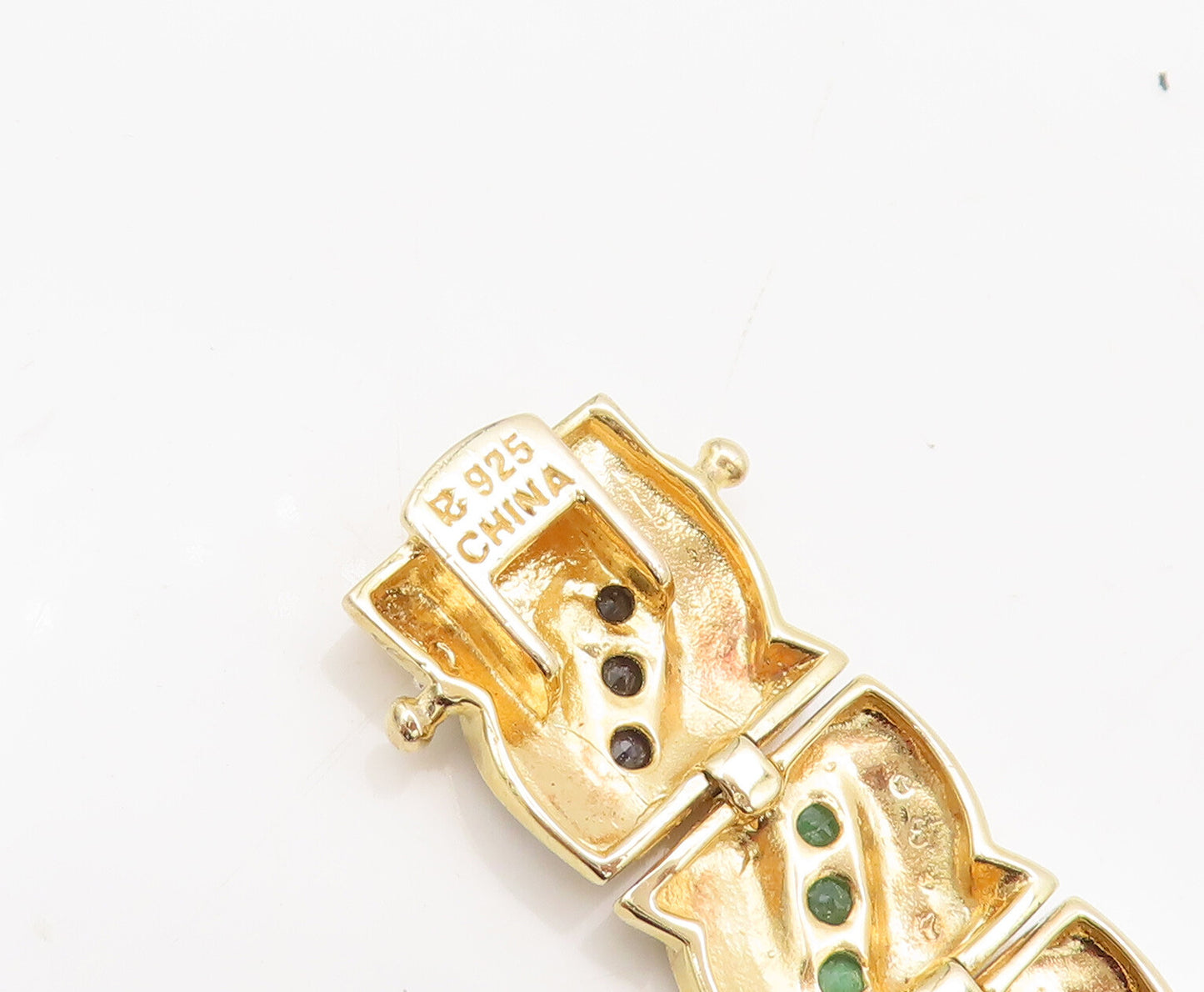925 Silver  Vintage Gold Plated Ruby & Emerald & Sapphire CZ Bracelet  BT10124