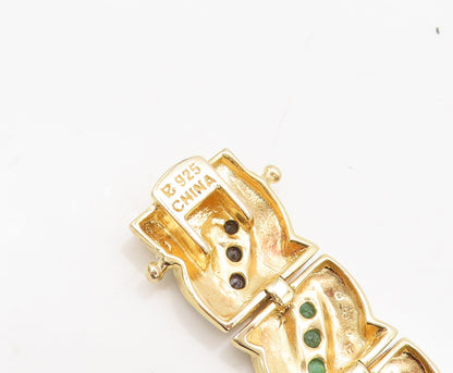 925 Silver  Vintage Gold Plated Ruby & Emerald & Sapphire CZ Bracelet  BT10124